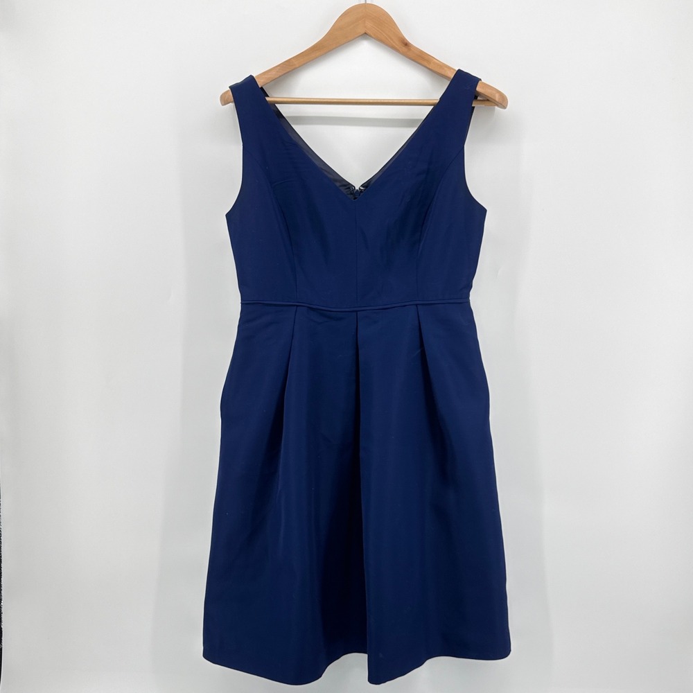 J. Crew Kami Dress Size 8 Navy Blue Classic Faille Fit & Flare V-Neck A1450 EUC